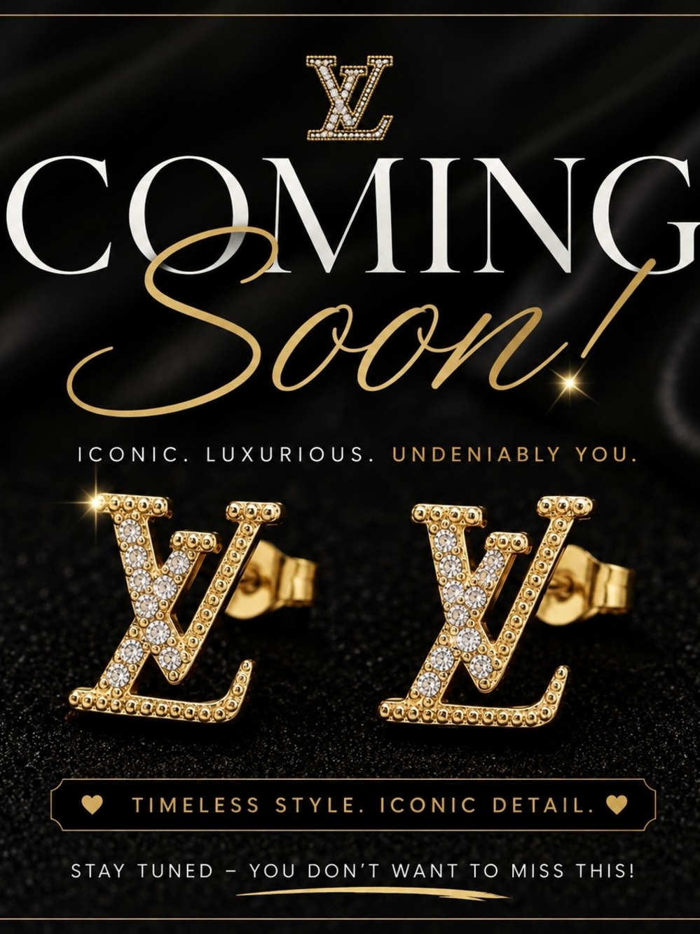 Gold Pavé Logo Stud Earrings - Designer Inspired